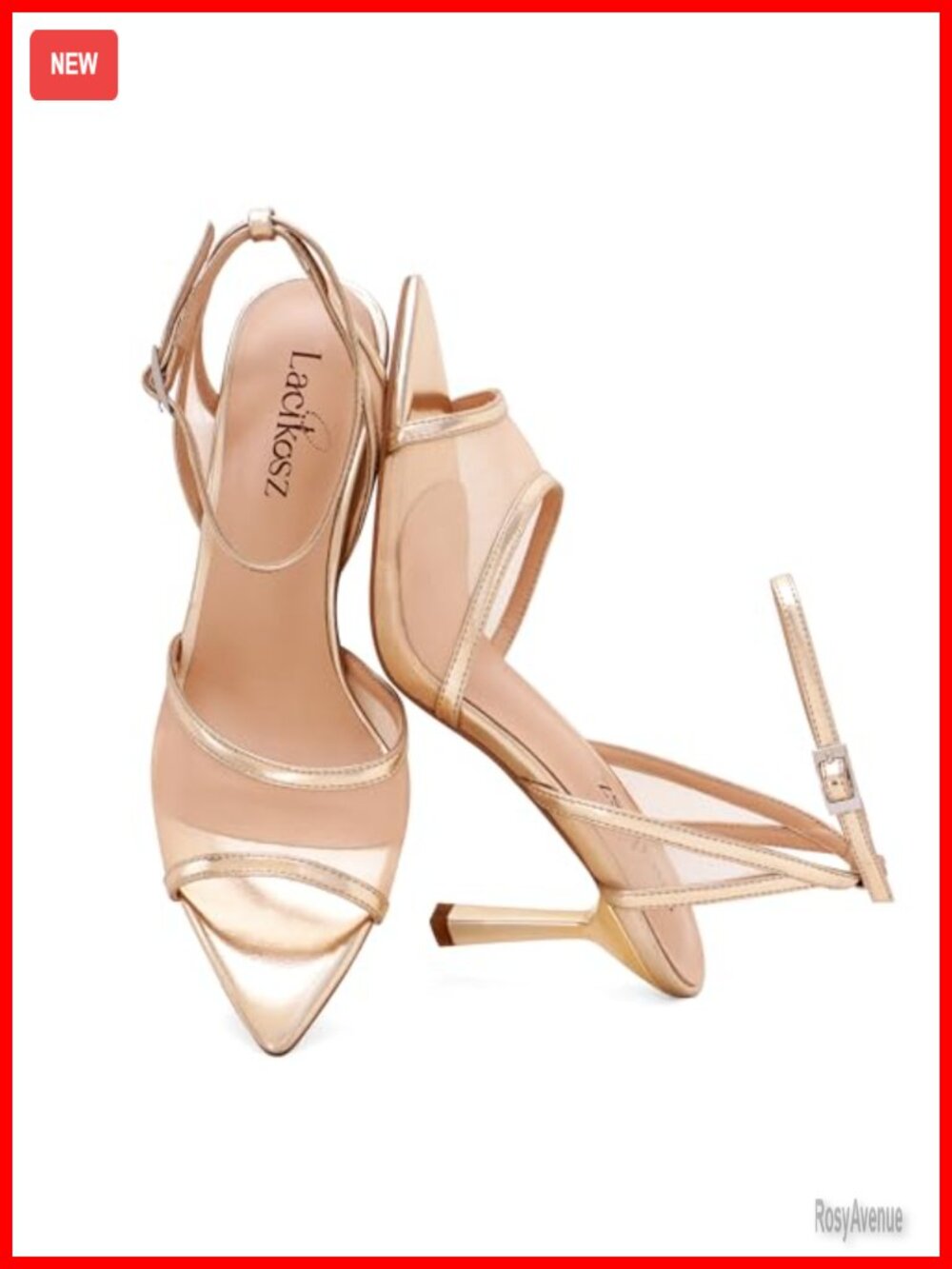 LACIKOSZ Strappy Heeled Sandals Women Mesh Faux Leather